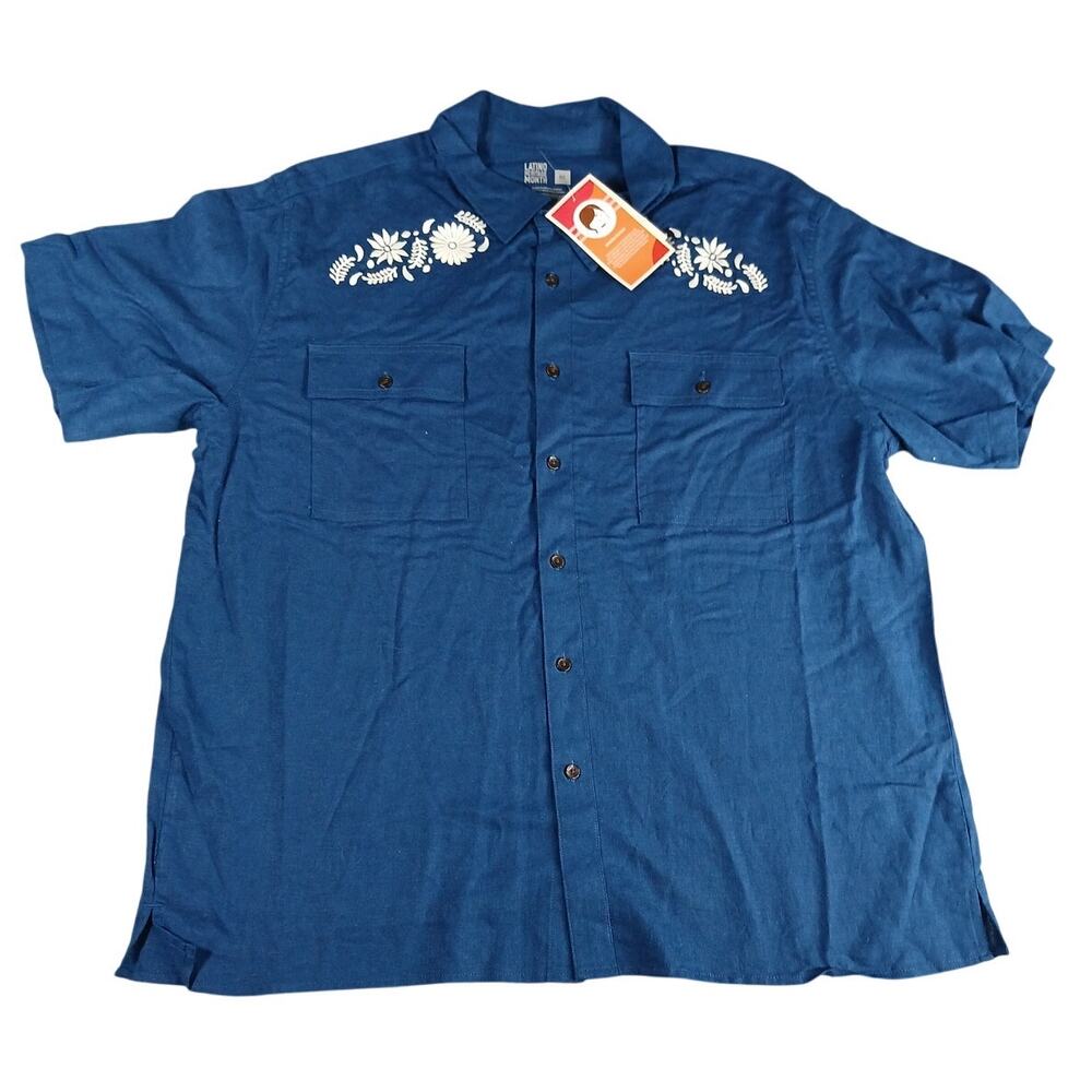 Latino Heritage Month Polo Shirt Mens XXL 2XL Blue Floral Embroidery Target NWT